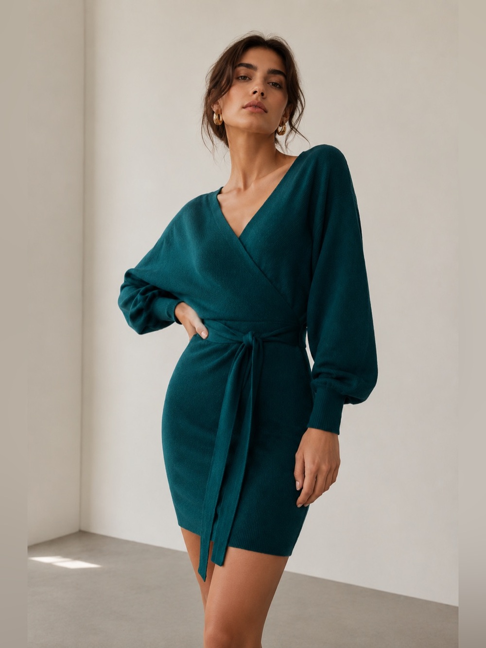NWT surplice emerald peacock green sweater dress S